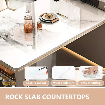 41” - 57” Beige Simple Kitchen Island Includes Ambient Light Strip (No Chair)