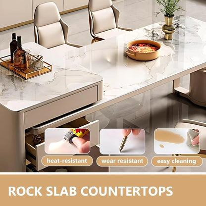 77” - 85” Light Luxury Kitchen Island Includes Extendable Dining Table & Unique Shape Base (No Chair)