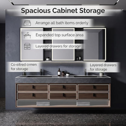 52‘’-110‘’ Modern Bathroom Vanity with Sinks Includes Bronze Frame,Open Center Shelf