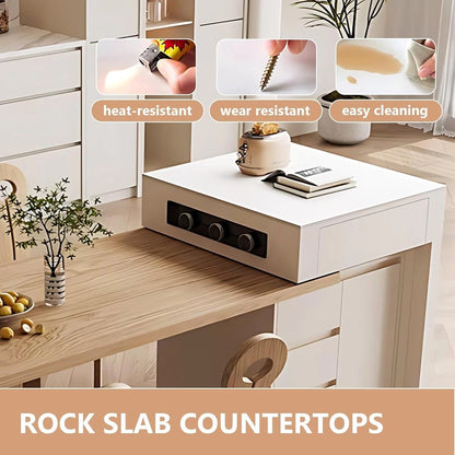 66” - 82” Modern Log Kitchen Island with Extendable Dining Table (No Chair)