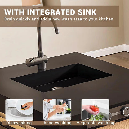 94” - 102” Solid Wood Kitchen Island Includes Visualization and Open Storage (No Chair)