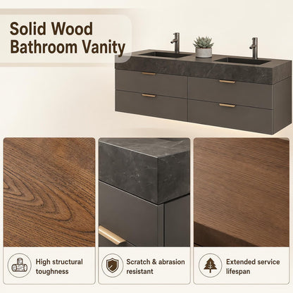 56''-110'' Floating Bathroom Vanity with Double Sink Includes Wood Backsplash