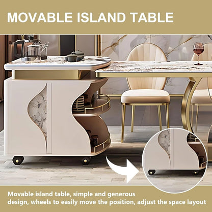 Elegant Exquisite Kitchen Island Includes Unique Shape Base & Movable Table (No Chair)
