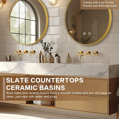 68” - 96” Modern Fashion Bathroom Vanity with Two Types of Storage Spaces