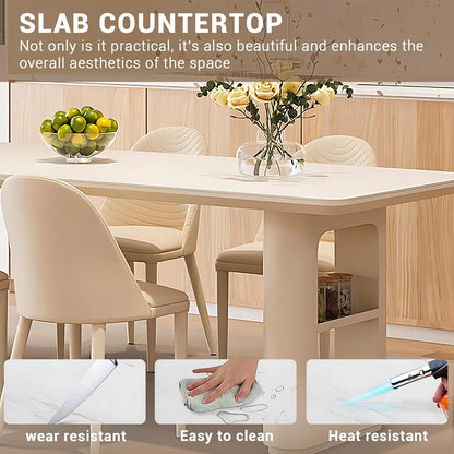 87”-102” White Minimalist Kitchen Island Includes Visualize Stripe Panel