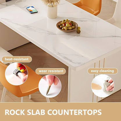 59” - 67” Light Luxury Kitchen Island with Various Storage Spaces & Flexible Socket (No Chair)