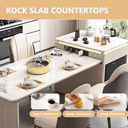 81” - 96” Light Luxury Kitchen Island Includes Invisible Light Strip Design (No Chair)