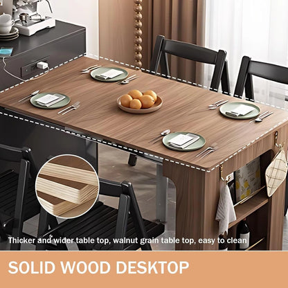 81” Retro Practical Kitchen Island with Striped Glass Cabinet Door (No Chair)