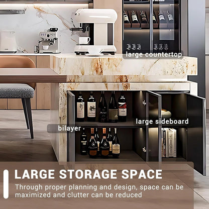 95” - 110” Light Luxury Kitchen Island Include Unique Golden Pattern Design (No Chair)