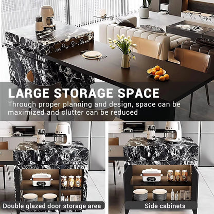 94” - 109” Minimalist Kitchen Island Includes Black&White Patterned Design (No Chair)