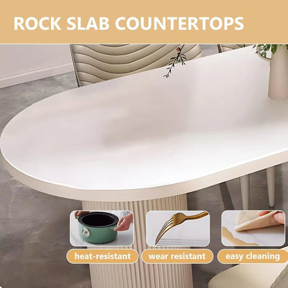 61” - 69” Light Luxury Kitchen Island Includes Striped Base Design and Exquisite Handle (No Chair)