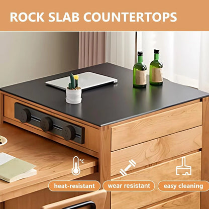 52” - 76” Rustic Log Kitchen Island Includes Slide Rail Socket & Drawers (No Chair)