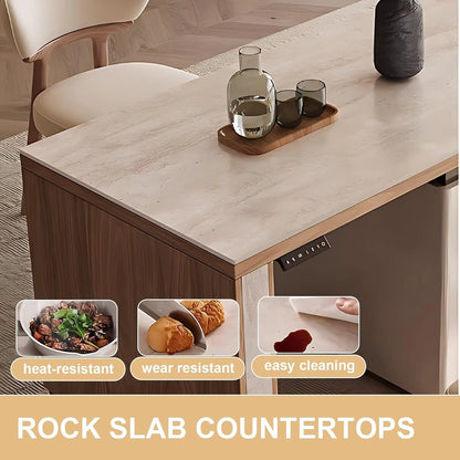 67” – 93” Simple Beige Kitchen Island Includes Retractable and Liftable Design (No Chair)