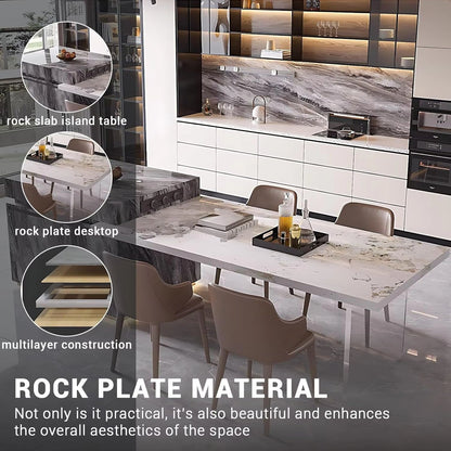 87” - 98” Sophisticated Texture Kitchen Island Includes Gray Stripe Pattern Design (No Chair)