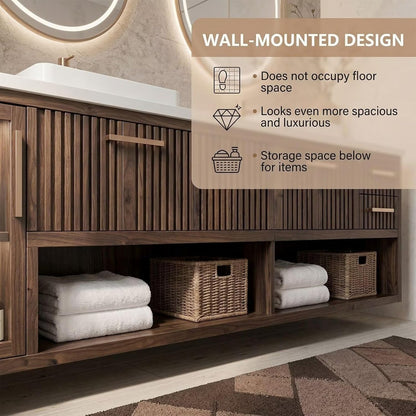96‘’ Modern Bathroom Vanity With Sink Includes Vertical Slatted Doors
