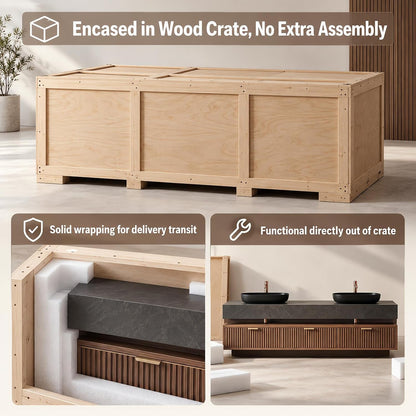 72-110‘ ’Floating Bathroom Vanity with Double Sink with Fluted Wood Front