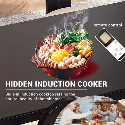 98” - 106” Black Elegant Kitchen Island with Visual Stripe Glass Cabinets Door (No Chair)