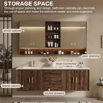 60” - 84” Luxury Floating Bathroom Vanity Includes Vertical Grain Cabinet