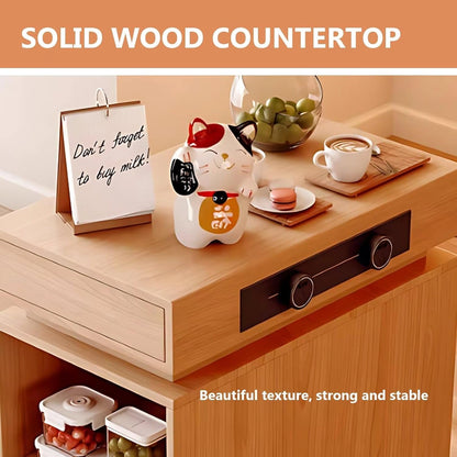 77” - 93” Modern Wood Kitchen Island Includes Pulley Large Cabinet (No Chair)