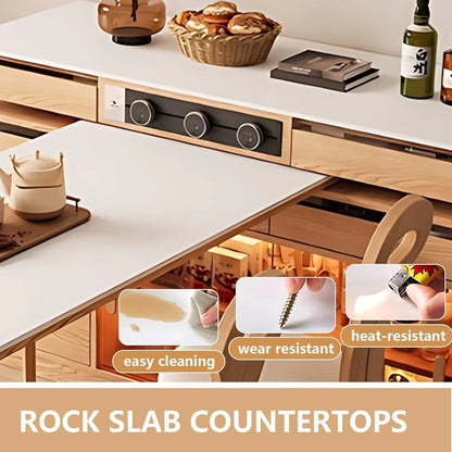 67” – 83” Simple Log Kitchen Island with Extendable Dining Table