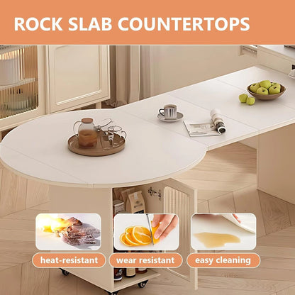 75” White Simple Kitchen Island Includes Foldable Irregular Tabletop (No Chair)