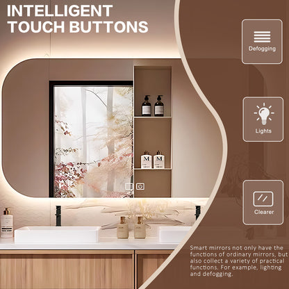 56"- 78" Floating Double Ceramic Sink With Led Lighting Smart Mirror