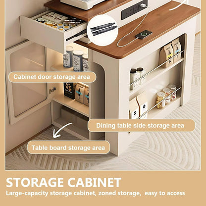 Simple Beige Kitchen Island Includes Embedded Socket for 2-6 Person (No Chair)