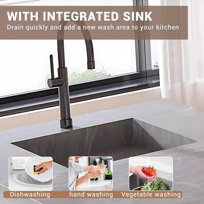 94” - 109” Unique White Kitchen Island Includes Metal Frame Visual Storage (No Chair)