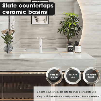 36"- 48" Wall Mounted Bathroom Vanity with Single Sink and Round Smart LED Mirror