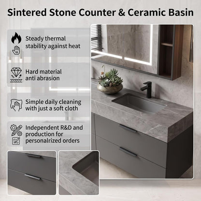 52''-110'' Simple Bathroom Vanity with Sinks Set Includes Matte Dark Grey Finish