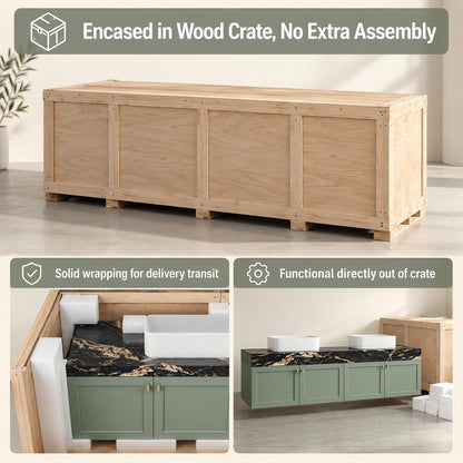 60''-110'' Floating Bathroom Vanity with Sink Includes Sage Green Shaker Front