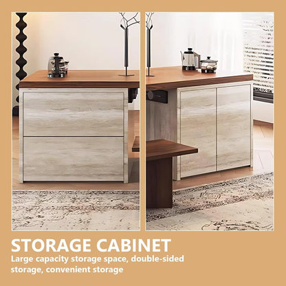 87” - 98” Modern Art Kitchen Island Includes Integrated Design & Sliding Rail Socket (No Chair)