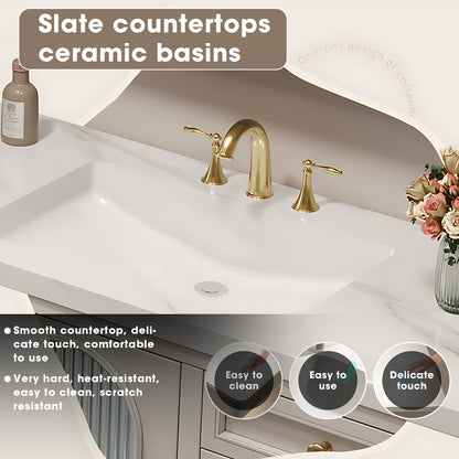 36"- 78" Freestanding Vanity Set for Bathroom with Large Storage Mirror Cabinet and Sink