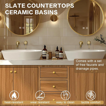 68” - 92” Modern Bathroom Vanity with Double Sinks Includes Solid Wood Cabinet