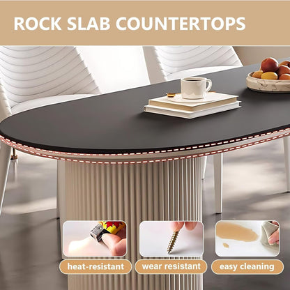 55" - 67" Elegant Cozy Kitchen Island with Cylindrical Striped Table Foot & Curved Tabletop (No Chair)