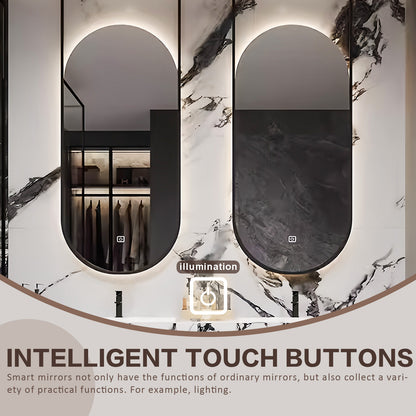 56"- 78" Wall Mounted Open Storage With Double Basin And Oval Smart Mirror