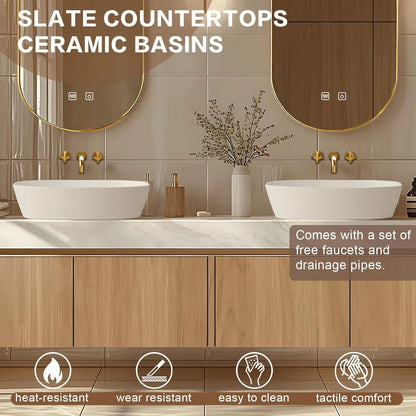 68” - 96” American Country Bathroom Vanity with Vertical Wood Grain Design