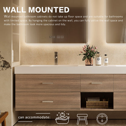 56"- 78" Floating Modern Bathroom Vanity with Double Sinks and LED Smart Defog Mirror