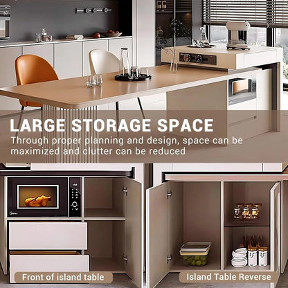 106” Simple Cozy Kitchen Island Includes Striped Design Table Legs (No Chair)