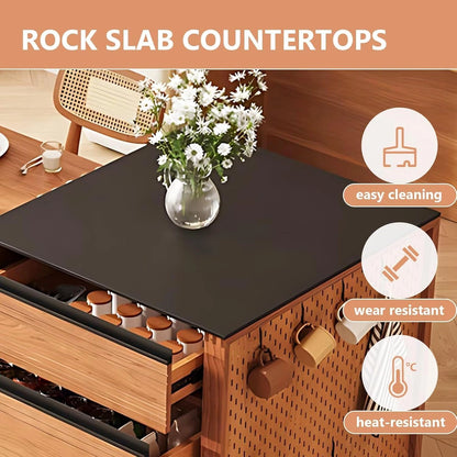 62” – 78” Brown Cozy Kitchen Island Includes Hollow Hanging Board Design (No Chair)