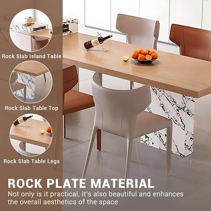 81” - 101” Elegant Log Kitchen Island Includes Black and White Patterned Surface (No Chair)