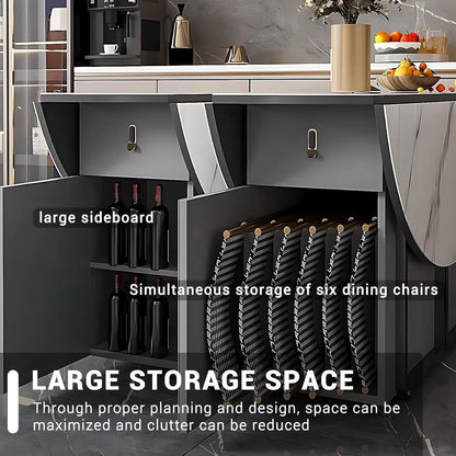 47” Grey Modern Kitchen Island Includes Foldable Desktop and 6 Chairs