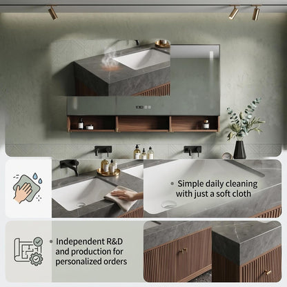 52‘’-110‘’ Freestanding Bathroom Vanity Sinks Set Includes  Vertical Slats,Walnut Wood Veneer