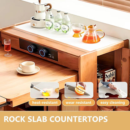 68” Modern Wood Kitchen Island Includes Pulley Large Cabinet (No Chair)