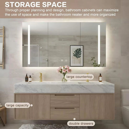 60” - 84” Elegant Exquisite Bathroom Vanity with Wood Grain Cabinet & Striped Design