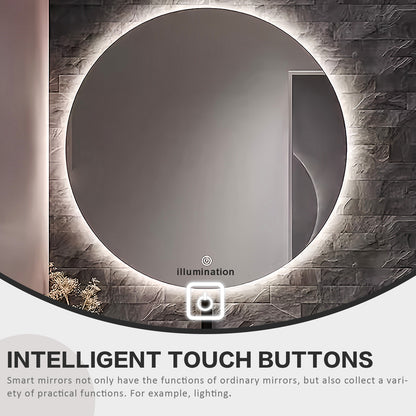 56"- 72" Freestanding Single Ceramic Sink With Round Smart Led Mirror