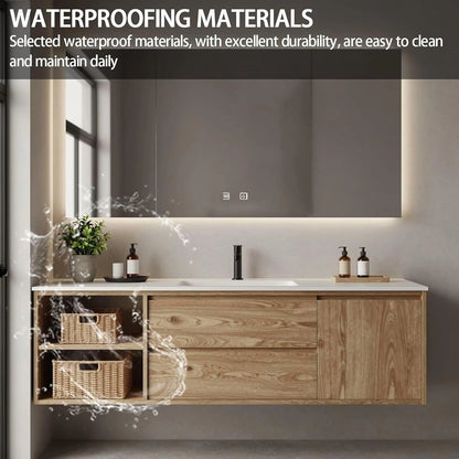 40” - 64” Single Sink Bathroom Vanity with 2 Storage Drawers & Open Shelf