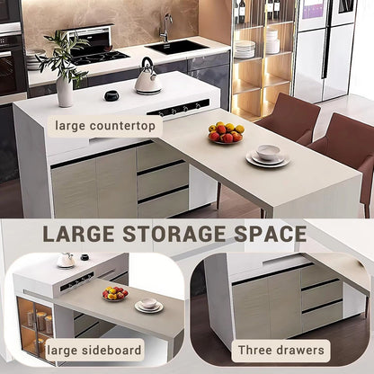 55” Modern Unique Kitchen Island Includes Integrated Slate Dining Table (No Chair)