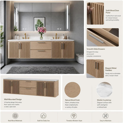52''-110'' Double Sink Bathroom Vanity Inlcudes Fluted Cabinet,Roomy Storage