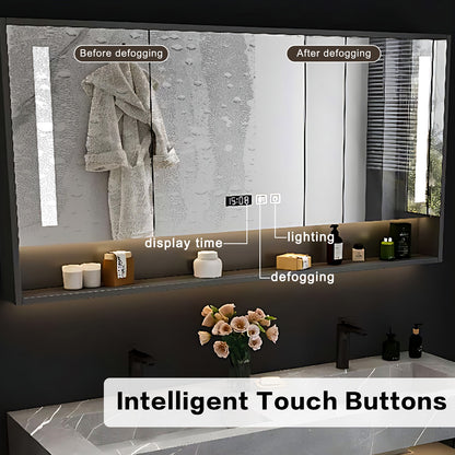 52"- 78"  Open Storage Floating Double Sink And Faucet With LED Smart Mirror